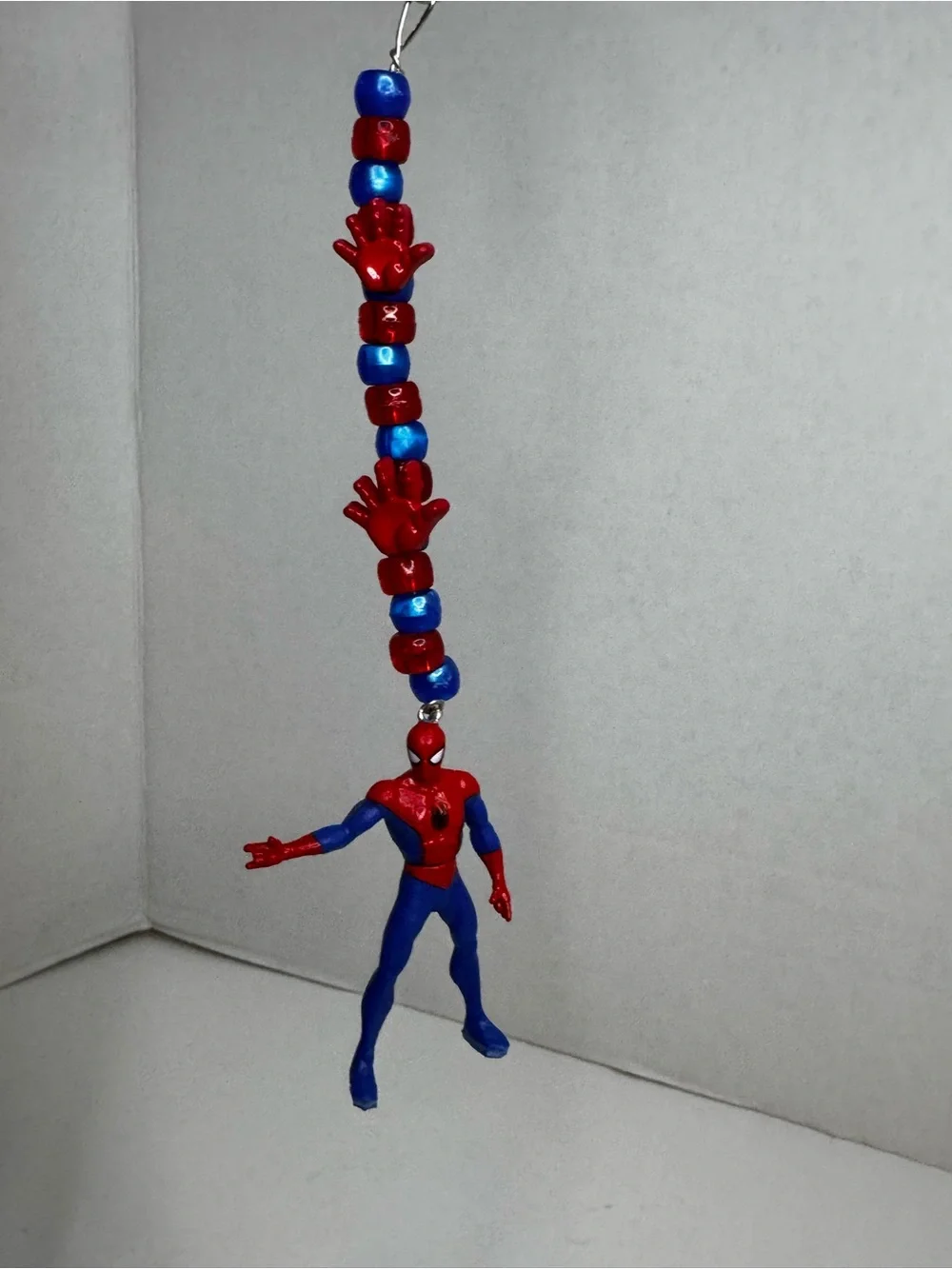 Spiderman Red & Blue Beaded Charm Keychain
